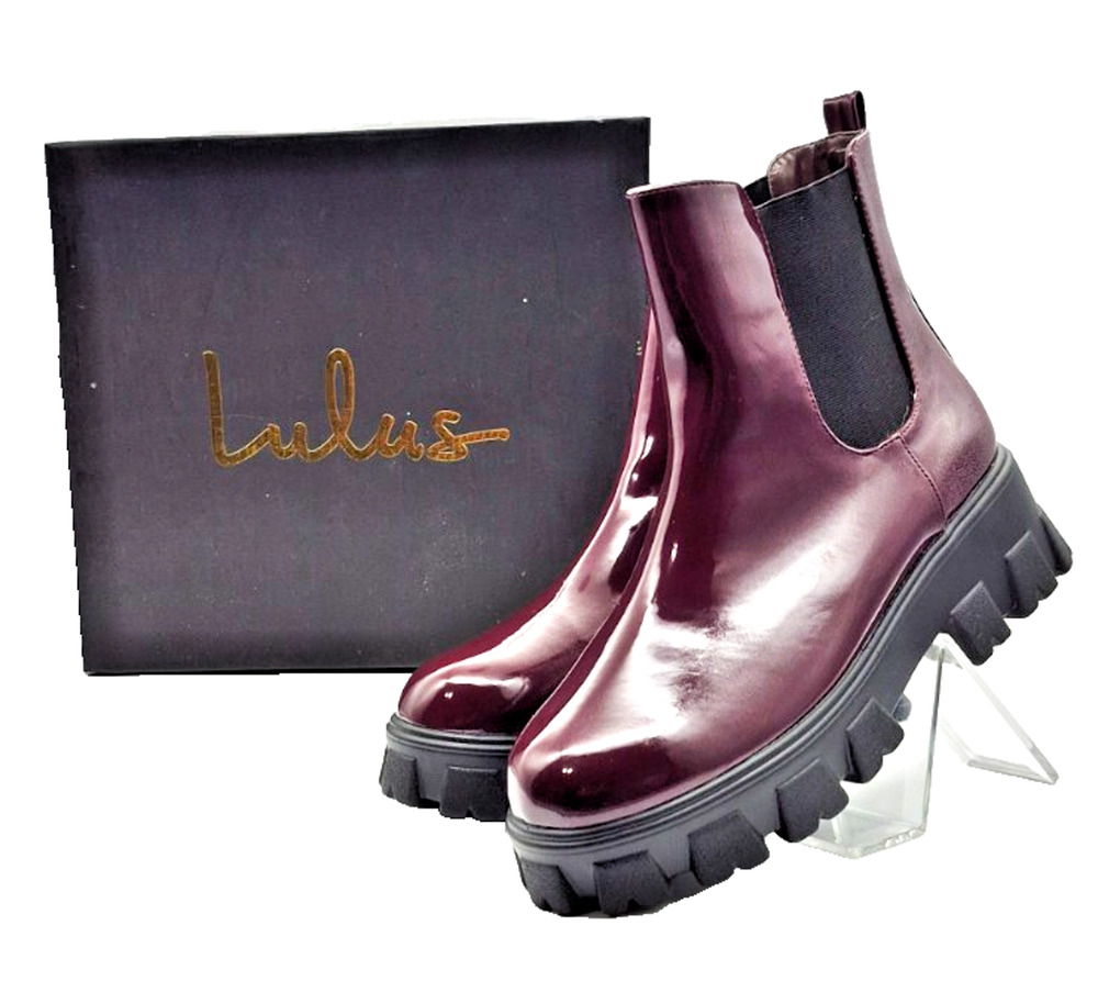 Lulus Women’s Chelsea Boots Burgundy Edgy Lug sole & Platform Size 8 Combat